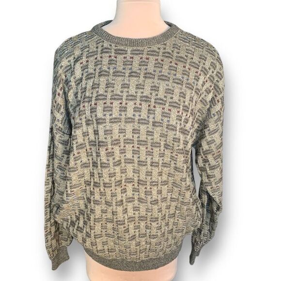 Vintage Farah Basket Weave Knit Sweater BeigeTextured Ribbed Neutral Knit XL